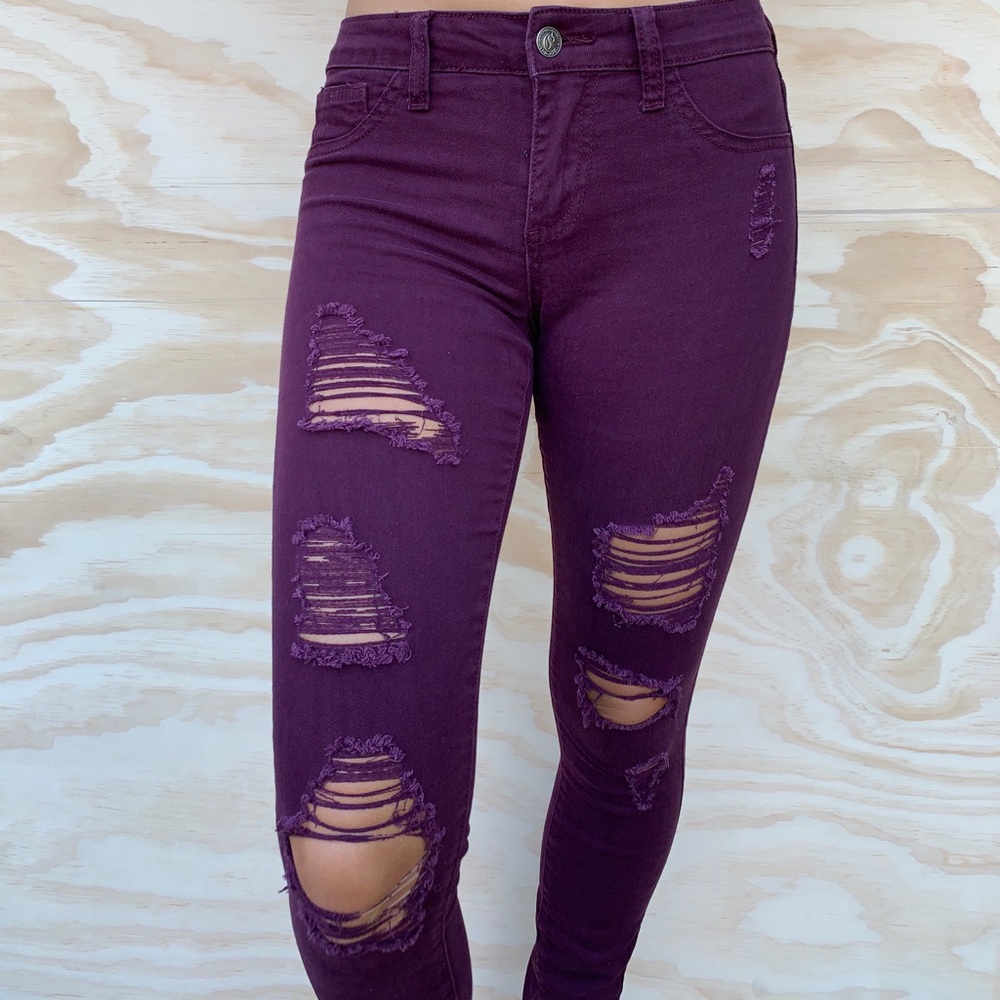 maroon ripped skinny jeans